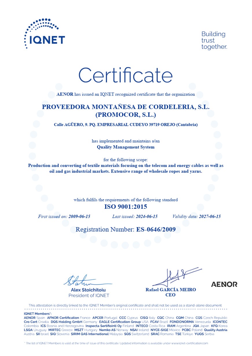 Certificado ISO Promocor - IQNetES-0646-2009_(15-06-2027) Certificado ISO Promocor - IQNetES-0646-2009_(15-06-2027)